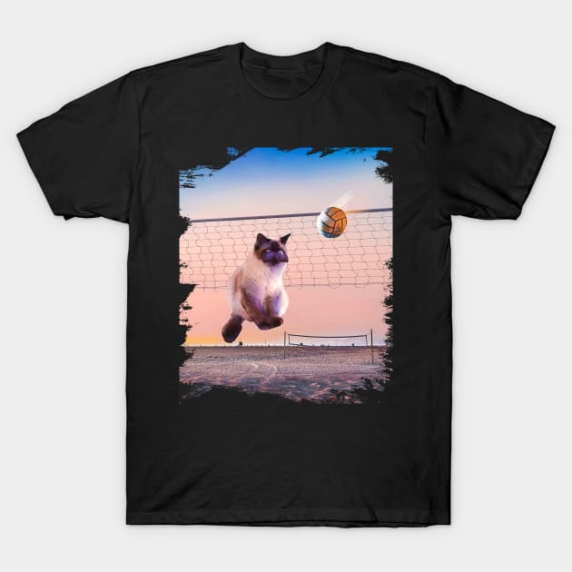 Siamese Cat Playing Beach Volleyball T-Shirt by Random Galaxy